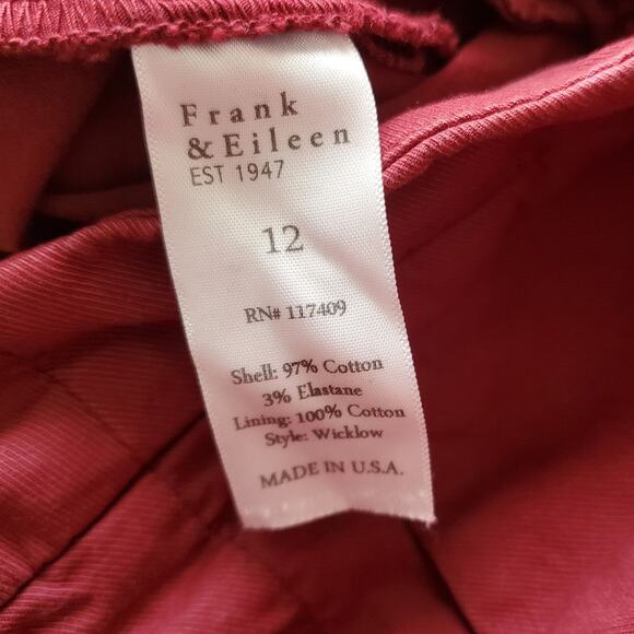Frank & Eileen Wicklow Pants The Italian Chino Cropped Merlot Red Size 12 - Picture 7 of 8